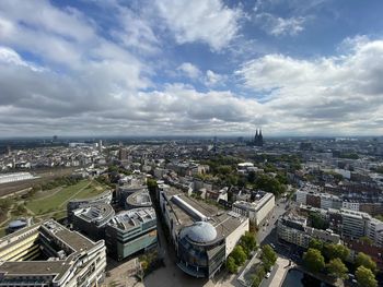 High angle view of buildings in city