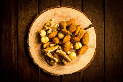 High angle view of fruits in bowl on table