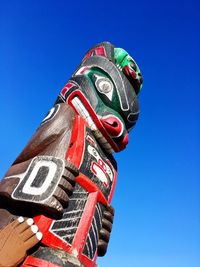 Low angle view of statue against clear blue sky