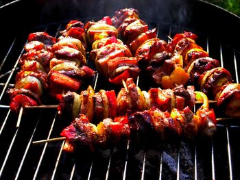 Close-up of meat on barbecue grill