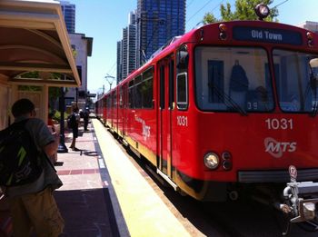 Train at railroad station platform