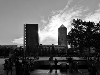 People walking on city street