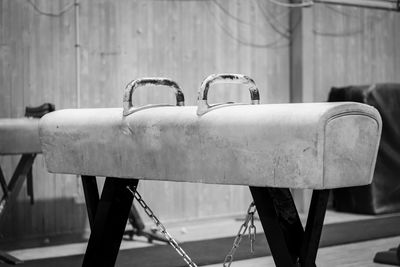 Close-up of empty seats on table in park