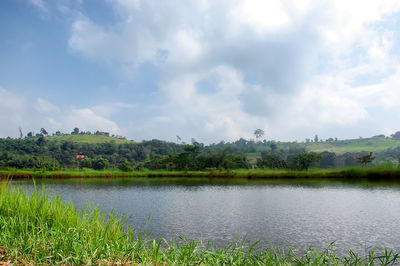 Scenic view of lake against sky