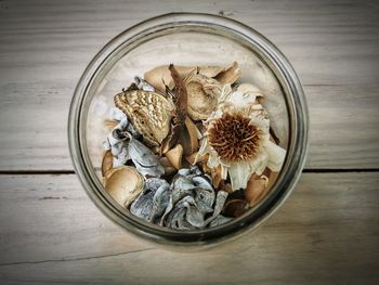High angle view of food in bowl on table