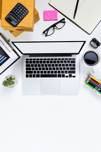 High angle view of laptop on table