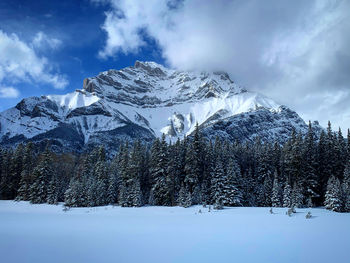 Scenic view of snowcapped mountains against sky