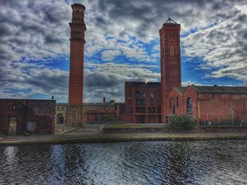 Industrial building against cloudy sky