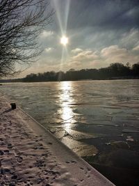 Scenic view of lake at sunset