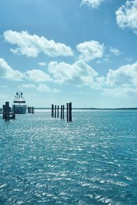 Scenic view of sea against blue sky