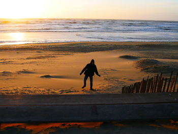 Silhouette of people on beach at sunset