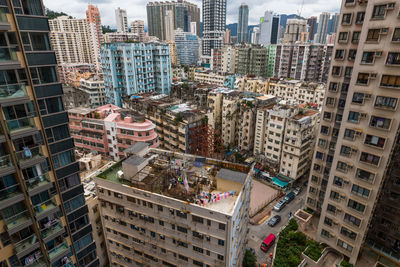 High angle view of buildings in city
