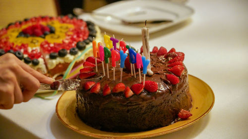 Close-up of hand holding cake