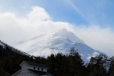 Scenic view of snowcapped mountains against sky