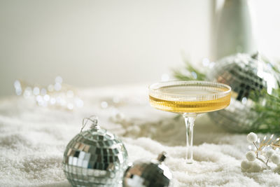 Close-up of christmas decorations on table