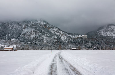 Panoramic view of neuschwanstein castle in winter. germany, bavaria.