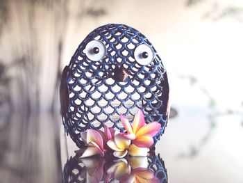 Close-up of flower with owl craft