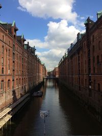 Canal amidst buildings in city against sky