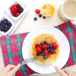 Cropped image of person having breakfast at table