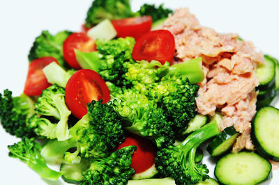 Close-up of chopped vegetables in plate