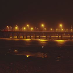 Reflection of illuminated lights in puddle