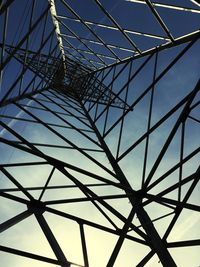 Electricity transmission tower against blue sky