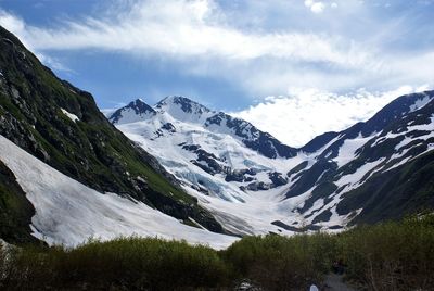 Scenic view of snowcapped mountains against sky