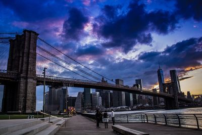 View of suspension bridge against cloudy sky