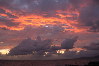 Scenic view of sea against dramatic sky