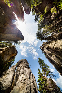 Low angle view of rock formations against sky