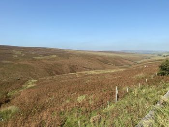 Moorland, high up on, blackstone edge road, with a vivid blue sky near, hebden bridge, halifax, uk