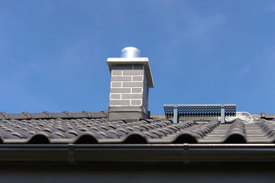 Low angle view of roof of building against clear sky