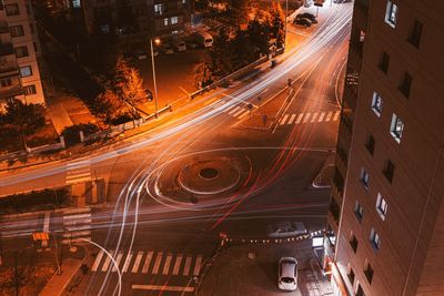 Light trails on road in city at night 