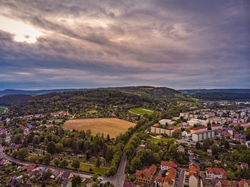 High angle view of townscape against sky