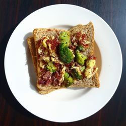 High angle view of food served in plate