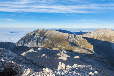 Scenic view of snowcapped mountains against sky