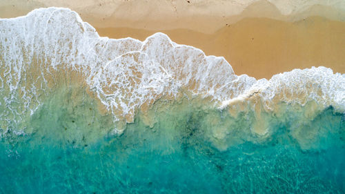 Aerial view of the sandy beach and ocean in zanzibar