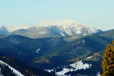 Scenic view of snowcapped mountains against sky