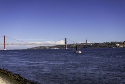 View of suspension bridge over sea