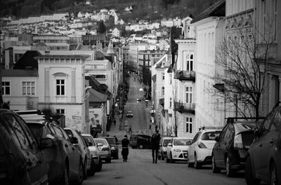 Road along buildings in town