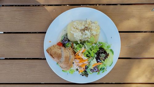 Directly above shot of food in plate on table