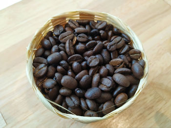 High angle view of coffee beans on table