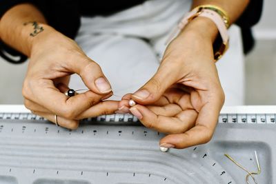 Close-up of man working on table