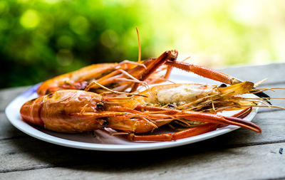 Close-up of fresh food in plate on table