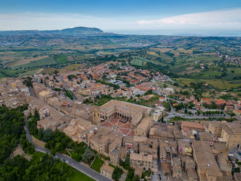 High angle view of townscape against sky