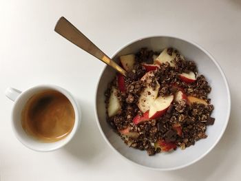 High angle view of breakfast on table