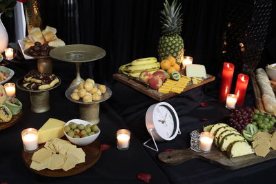 High angle view of fruits served on table