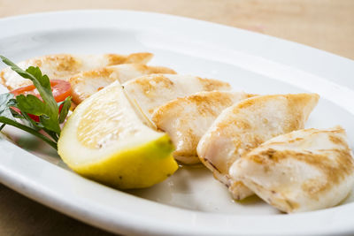 High angle view of breakfast served in plate