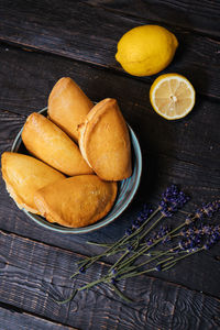 High angle view of fruits on table