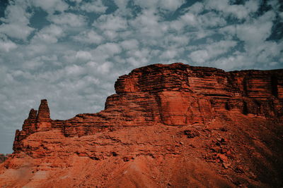 Low angle view of rock formation against sky